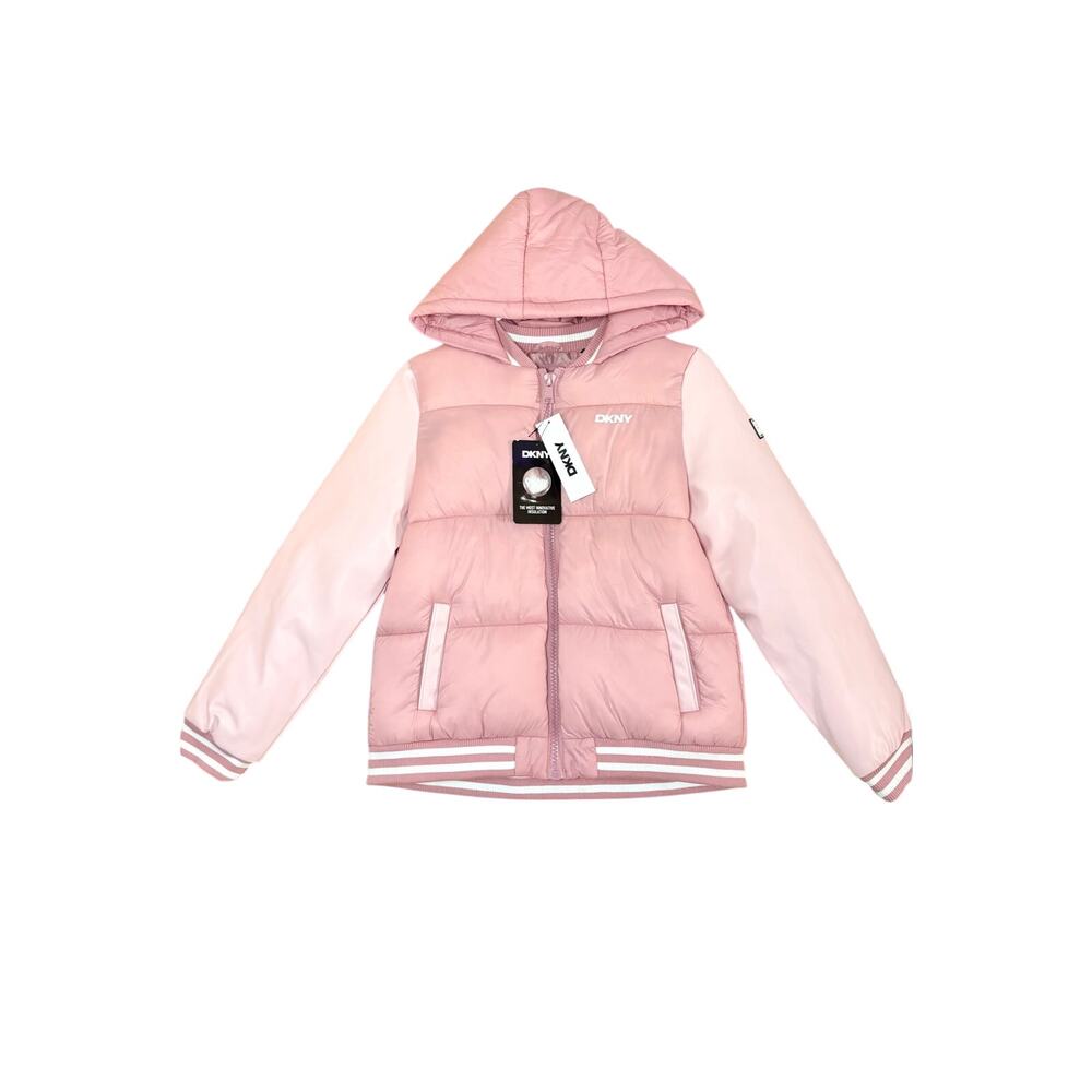 NWT - Pink DKNY Hooded Down Puffer Coat - Kids Large 14/16